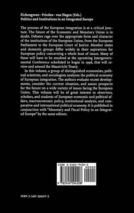 Produktbild: Politics and Institutions in an Integrated Europe