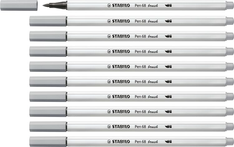 Produktbild: STABILO Premium-Filzstift mit Pinselspitze f&uuml;r variable Strichst&auml;rken -   Pen 68 brush - Einzelstift - mittelgrau