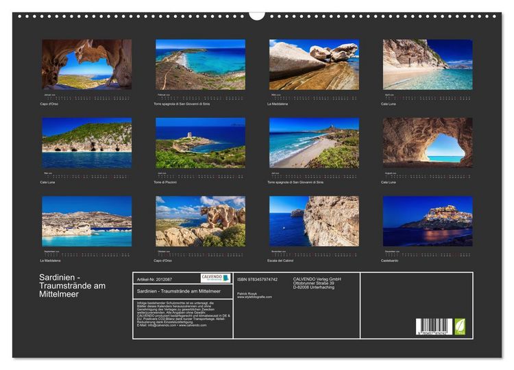 Produktbild: Sardinien - Traumstr&auml;nde am Mittelmeer (Wandkalender 2026 DIN A2 quer), CALVENDO Monatskalender