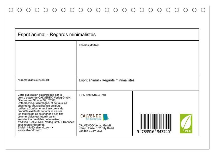 Produktbild: Esprit animal - Regards minimalistes (Calendrier de bureau 2027 DIN A5 vertical), CALVENDO calendrier mensuel
