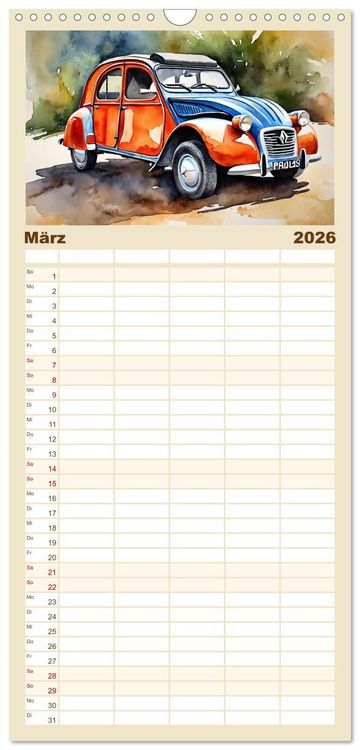 Produktbild: Familienplaner 2026 - Oldtimer - Kultmodelle aus den 1960er Jahren mit 5 Spalten (Wandkalender, 21 x 45 cm) CALVENDO