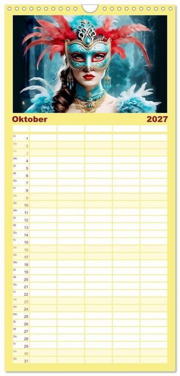 Produktbild: Familienplaner 2027 - Maskerade Deluxe mit 5 Spalten (Wandkalender, 21 x 45 cm) CALVENDO