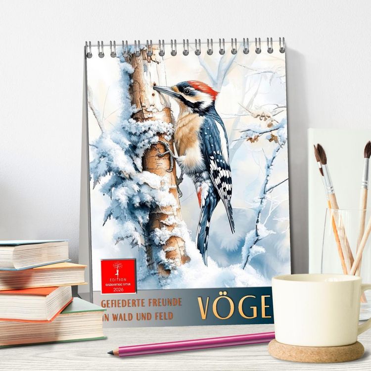 Produktbild: V&ouml;gel - gefiederte Freunde in Wald und Feld (Tischkalender 2026 DIN A5 hoch), CALVENDO Monatskalender
