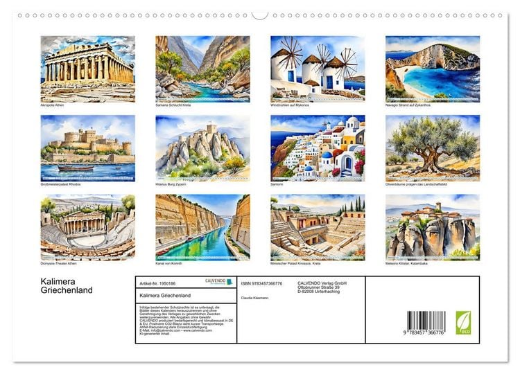 Produktbild: Kalimera Griechenland (hochwertiger Premium Wandkalender 2026 DIN A2 quer), Kunstdruck in Hochglanz