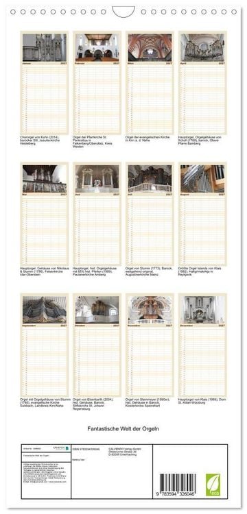 Produktbild: Familienplaner 2027 - Fantastische Welt der Orgeln mit 5 Spalten (Wandkalender, 21 x 45 cm) CALVENDO