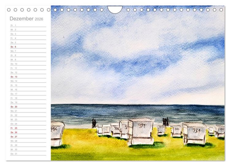 Produktbild: B&uuml;sum Aquarelle - Liebevolle Impressionen des beliebten Nordseebads (Wandkalender 2026 DIN A4 quer), CALVENDO Monatskalender