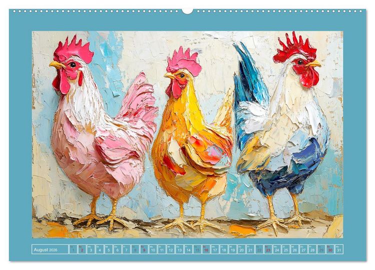 Produktbild: Federleichte Sch&ouml;nheiten. Duftige H&uuml;hner-Paintings (hochwertiger Premium Wandkalender 2026 DIN A2 quer), Kunstdruck in Hochglanz