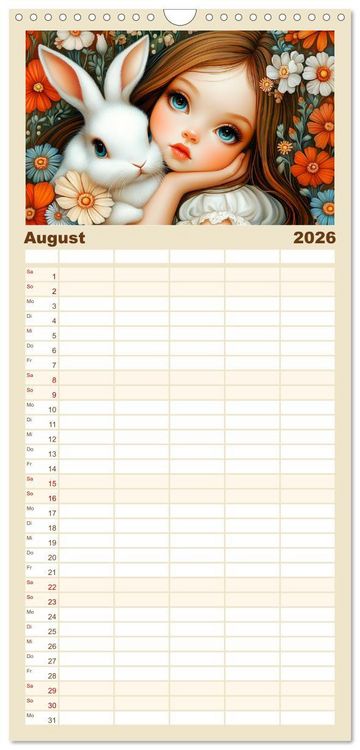 Produktbild: Familienplaner 2026 - Vertr&auml;umte M&auml;dchen. Tiere, Blumen, Liebe. mit 5 Spalten (Wandkalender, 21 x 45 cm) CALVENDO