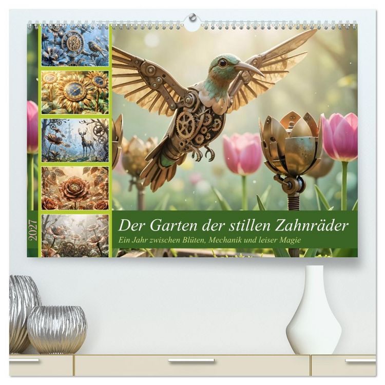 Produktbild: Der Garten der stillen Zahnr&auml;der - Ein Jahr zwischen Bl&uuml;ten, Mechanik und leiser Magie (hochwertiger Premium Wandkalender 2027 DIN A2 quer), Kunstdruck in Hochglanz