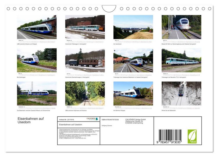 Produktbild: Eisenbahnen auf Usedom (Wandkalender 2026 DIN A4 quer), CALVENDO Monatskalender