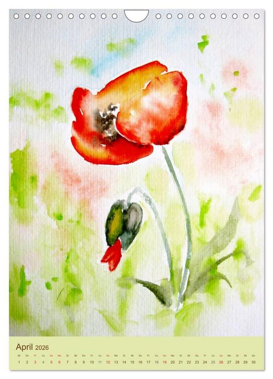 Produktbild: Blumenaquarelle (Wandkalender 2026 DIN A4 hoch), CALVENDO Monatskalender