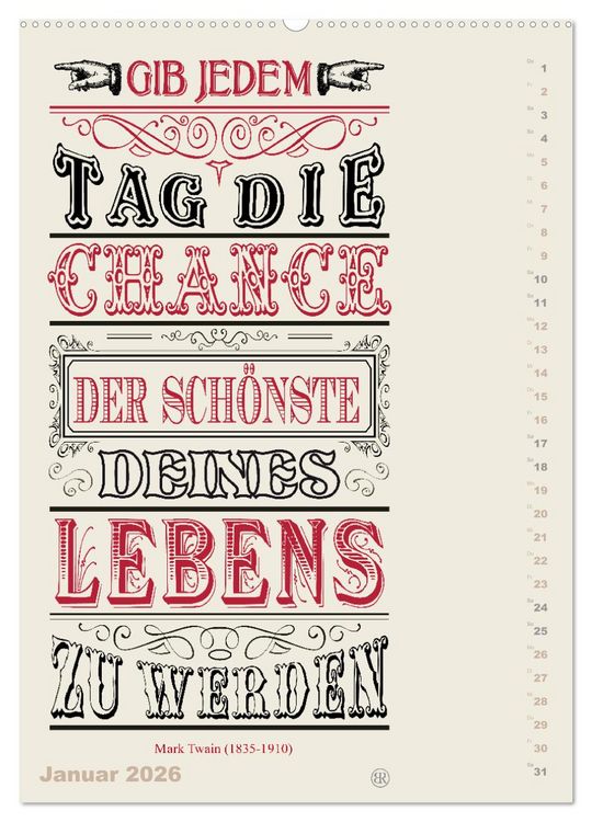 Produktbild: Die sch&ouml;nsten Lebensweisheiten Typo - Kalender (Wandkalender 2026 DIN A2 hoch), CALVENDO Monatskalender