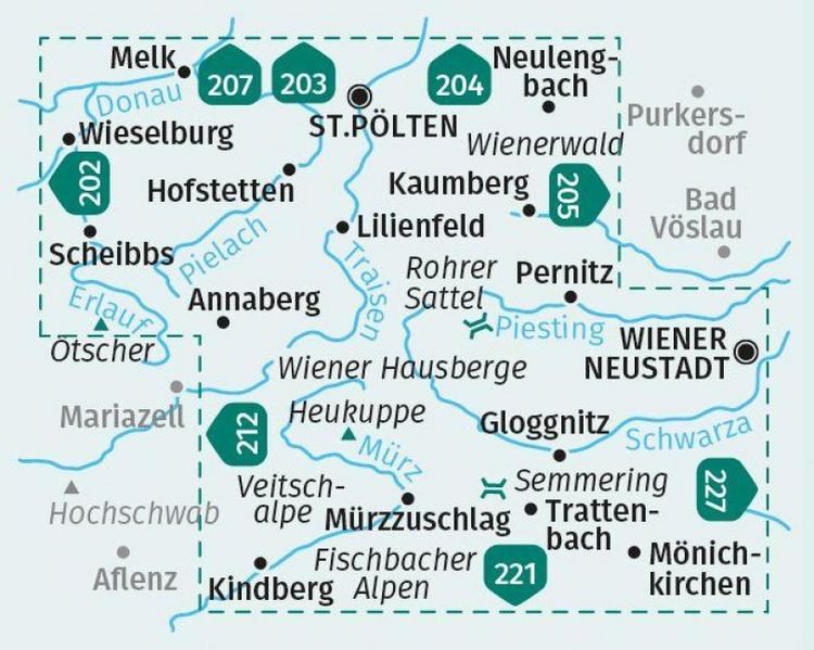 Produktbild: KOMPASS Wanderkarten-Set 210 Wiener Hausberge, Pielachtal, Traisental (2 Karten) 1:50.000