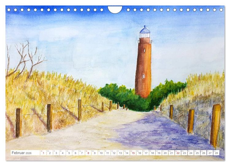 Produktbild: Gemalte Leuchtt&uuml;rme - Mit Pinsel und Farbe entlang der deutschen K&uuml;ste (Wandkalender 2026 DIN A4 quer), CALVENDO Monatskalender