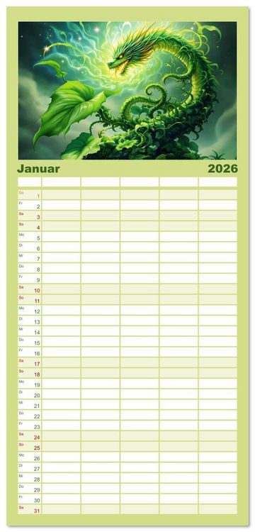 Produktbild: Familienplaner 2026 - Mythos trifft Botanik &ndash; Die geheimnisvollen Drachenpflanzen mit 5 Spalten (Wandkalender, 21 x 45 cm) CALVENDO