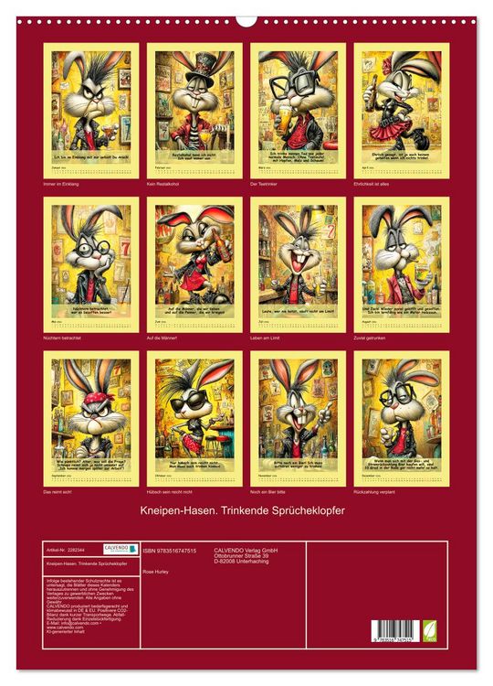 Produktbild: Kneipen-Hasen. Trinkende Spr&uuml;cheklopfer (Wandkalender 2026 DIN A2 hoch), CALVENDO Monatskalender