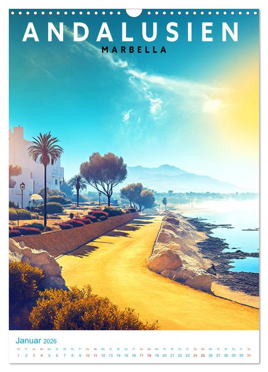 Produktbild: Andalusien - Old School Poster Style (Wandkalender 2026 DIN A3 hoch), CALVENDO Monatskalender