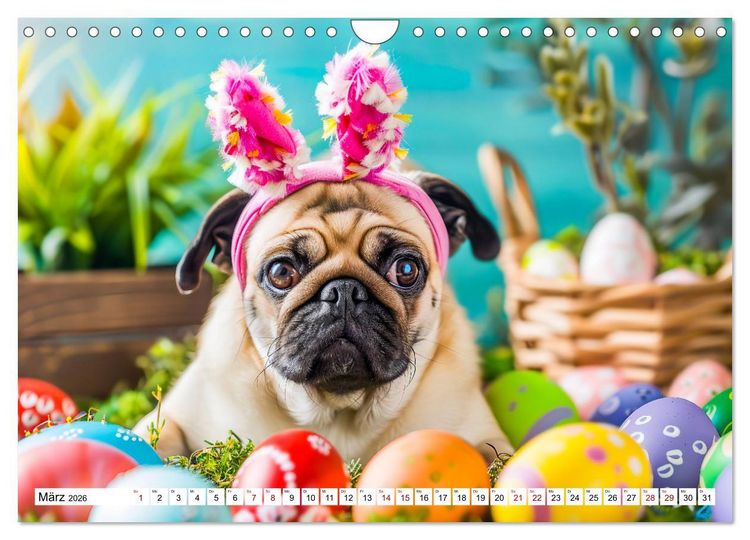 Produktbild: Mops-Mania - Der Spa&szlig;kalender f&uuml;r Mops-Fans (Wandkalender 2026 DIN A4 quer), CALVENDO Monatskalender