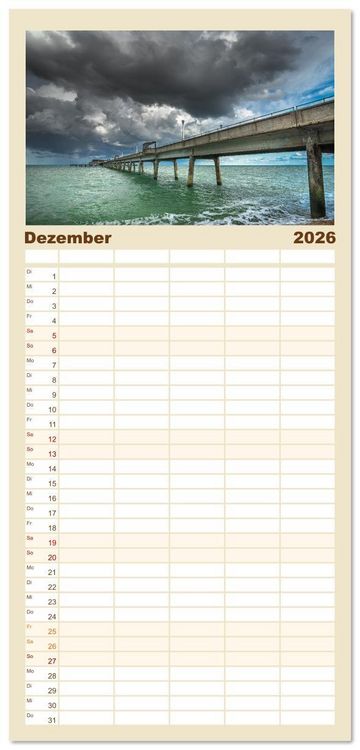 Produktbild: Familienplaner 2026 - Seebr&uuml;cken im Vereinigten K&ouml;nigreich mit 5 Spalten (Wandkalender, 21 x 45 cm) CALVENDO
