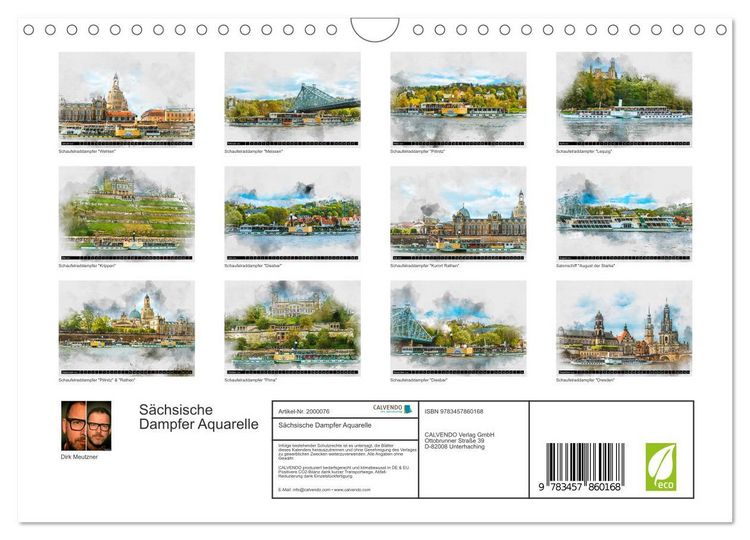 Produktbild: S&auml;chsische Dampfer Aquarelle (Wandkalender 2026 DIN A4 quer), CALVENDO Monatskalender