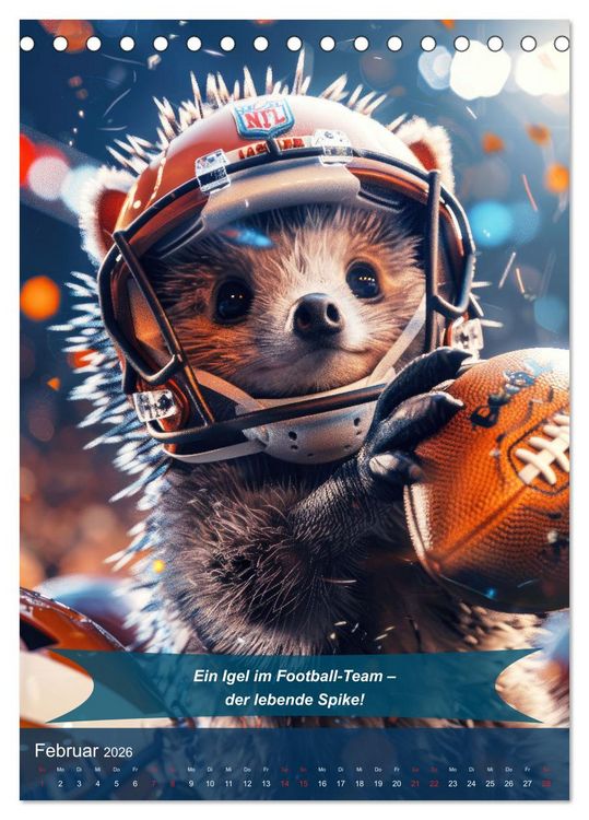 Produktbild: American Football mit tierischem Humor (Tischkalender 2026 DIN A5 hoch), CALVENDO Monatskalender