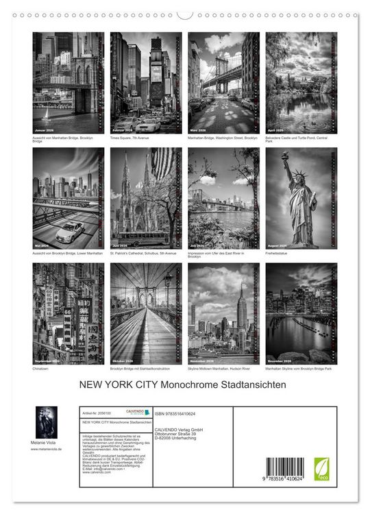 Produktbild: NEW YORK CITY Monochrome Stadtansichten (hochwertiger Premium Wandkalender 2026 DIN A2 hoch), Kunstdruck in Hochglanz