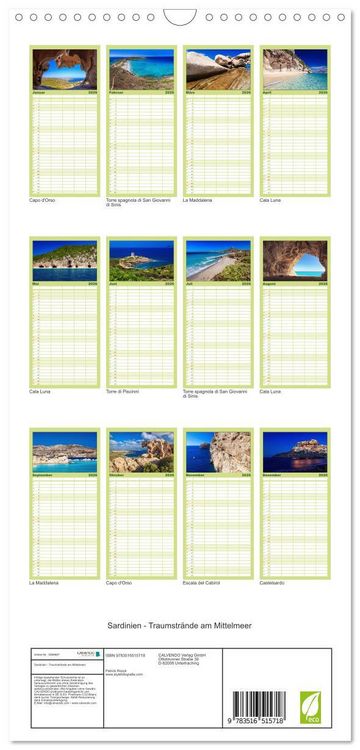 Produktbild: Familienplaner 2026 - Sardinien - Traumstr&auml;nde am Mittelmeer mit 5 Spalten (Wandkalender, 21 x 45 cm) CALVENDO