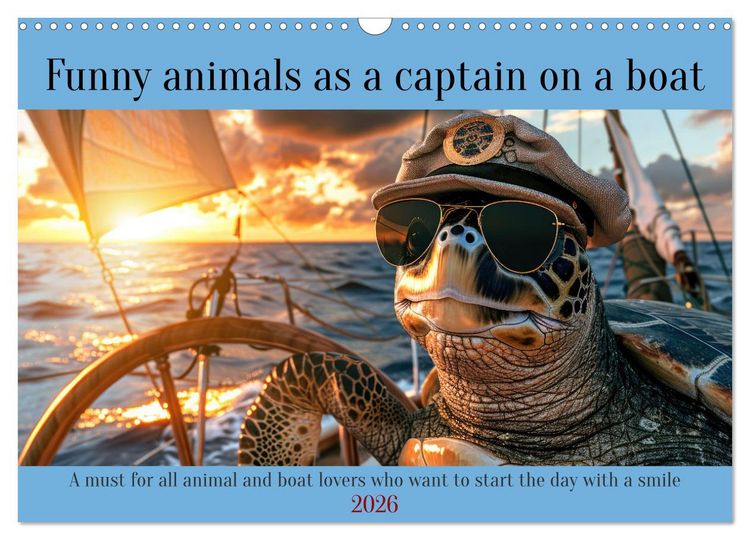 Produktbild: Funny animals as a captain on a boat (Wall Calendar 2026 DIN A3 landscape), CALVENDO 12 Month Wall Calendar