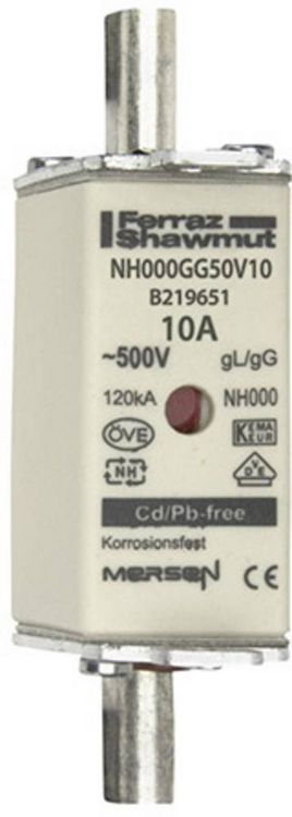 Produktbild: Mersen 1B631.000000 NH-Sicherung Sicherungsgr&ouml;&szlig;e = 000 10A 500V 1St.