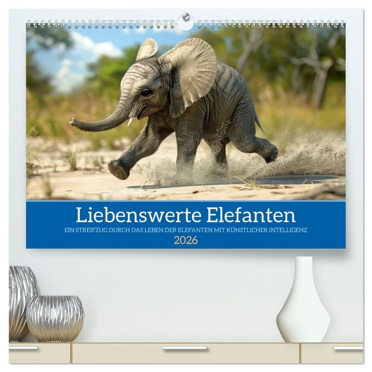 Produktbild: Liebenswerte Elefanten (hochwertiger Premium Wandkalender 2026 DIN A2 quer), Kunstdruck in Hochglanz