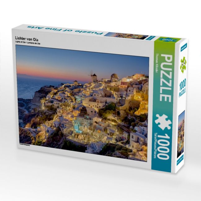 Produktbild: CALVENDO Puzzle Lichter von Oia | 1000 Teile Lege-Gr&ouml;&szlig;e 64x48cm Foto-Puzzle f&uuml;r gl&uuml;ckliche Stunden