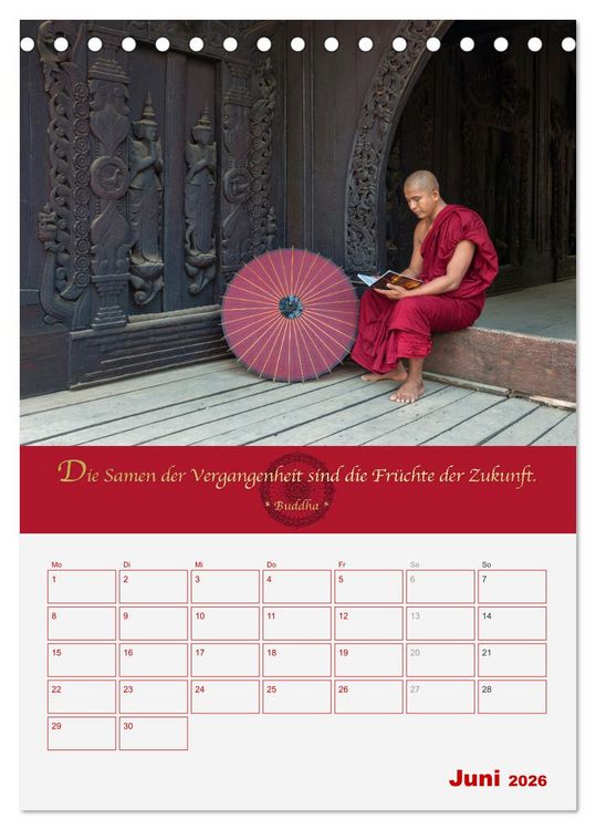 Produktbild: Buddhistische Weisheiten - DER ROTE SCHIRM (Tischkalender 2026 DIN A5 hoch), CALVENDO Monatskalender