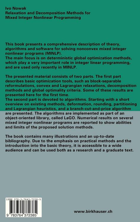 Produktbild: Relaxation and Decomposition Methods for Mixed Integer Nonlinear Programming