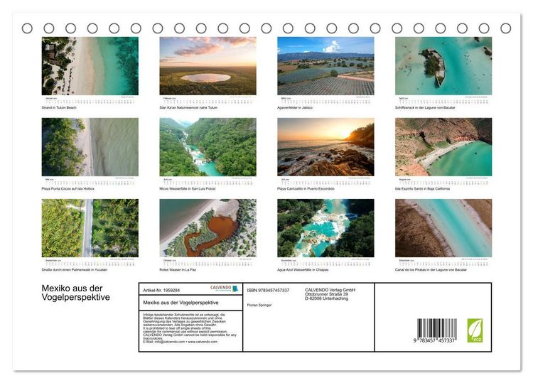 Produktbild: Mexiko aus der Vogelperspektive (Tischkalender 2026 DIN A5 quer), CALVENDO Monatskalender