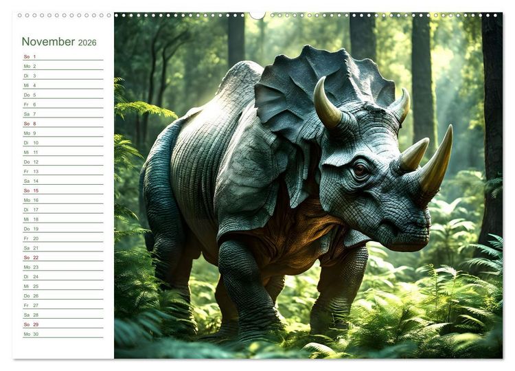 Produktbild: KI Dinosaurier - Herrscher der L&uuml;fte, Land und Meer (hochwertiger Premium Wandkalender 2026 DIN A2 quer), Kunstdruck in Hochglanz