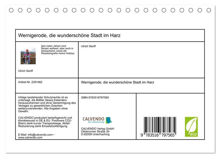 Produktbild: Wernigerode, die wundersch&ouml;ne Stadt im Harz (Tischkalender 2027 DIN A5 quer), CALVENDO Monatskalender