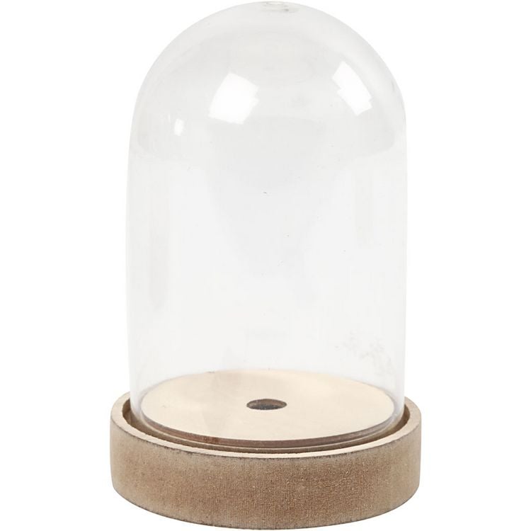 Produktbild: Creativ Company Plastikglas Glocke auf Holzfu&szlig;, H 12,5 cm, D 8 cm
