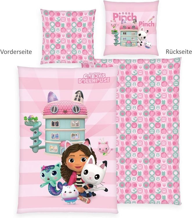 Produktbild: Herding 4438606050 - Bettw&auml;sche Gabbys Dollhouse, Baumwolle/Renforc&eacute;, 80x80/135x200 cm