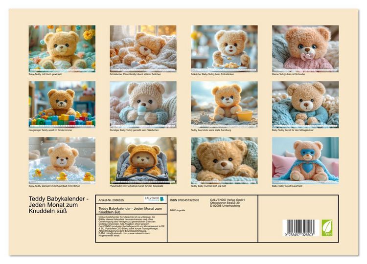 Produktbild: Teddy Babykalender - Jeden Monat zum Knuddeln s&uuml;&szlig; (Wandkalender 2026 DIN A3 quer), CALVENDO Monatskalender