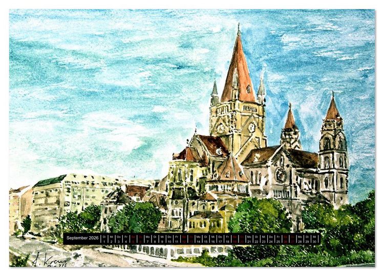 Produktbild: Wien in stillen Aquarellen (Wandkalender 2026 DIN A2 quer), CALVENDO Monatskalender