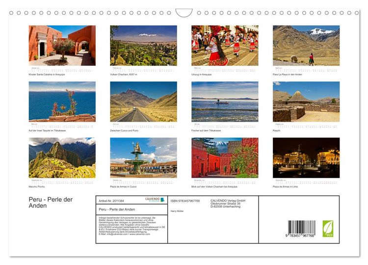 Produktbild: Peru - Perle der Anden (Wandkalender 2026 DIN A3 quer), CALVENDO Monatskalender