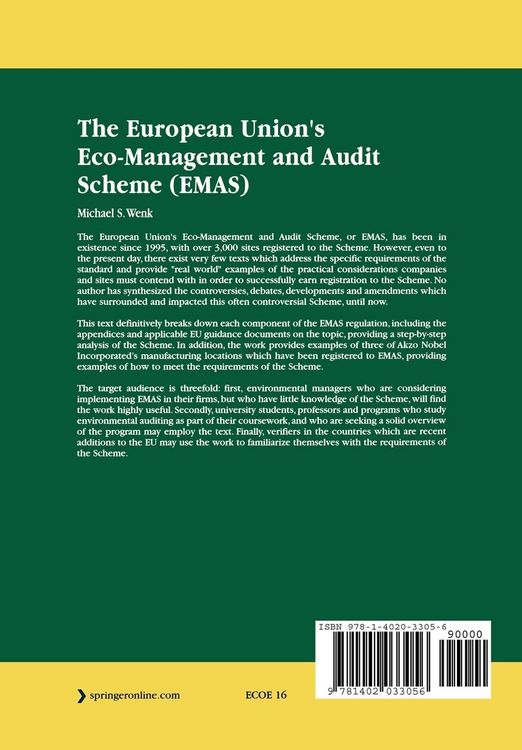 Produktbild: The European Union's Eco-Management and Audit Scheme (EMAS)
