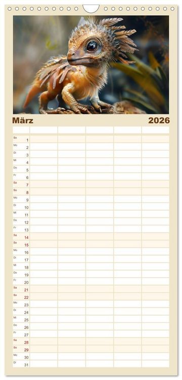 Produktbild: Familienplaner 2026 - Dino-Babys mit 5 Spalten (Wandkalender, 21 x 45 cm) CALVENDO
