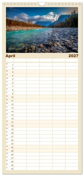 Produktbild: Familienplaner 2027 - Flusswelt Schweiz mit 5 Spalten (Wandkalender, 21 x 45 cm) CALVENDO
