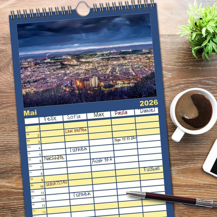 Produktbild: Familienplaner 2026 - Stuttgart, What Else? mit 5 Spalten (Wandkalender, 21 x 45 cm) CALVENDO