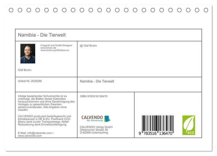 Produktbild: Namibia - Die Tierwelt (Tischkalender 2026 DIN A5 quer), CALVENDO Monatskalender