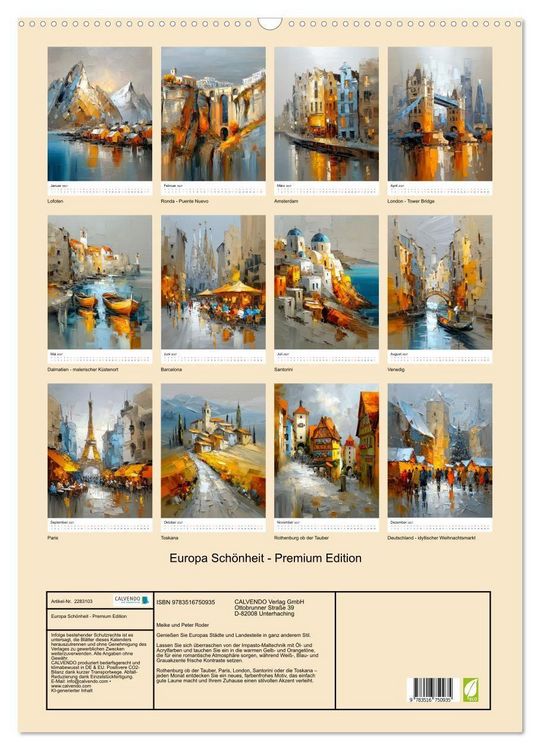Produktbild: Europa Sch&ouml;nheit - Premium Edition (Wandkalender 2027 DIN A2 hoch), CALVENDO Monatskalender