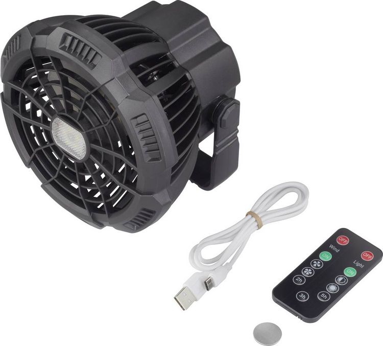 Produktbild: Rechargeable Akku-Ventilator Schwarz mit Fernbedienung, Schwenkbar, mit Beleuchtung