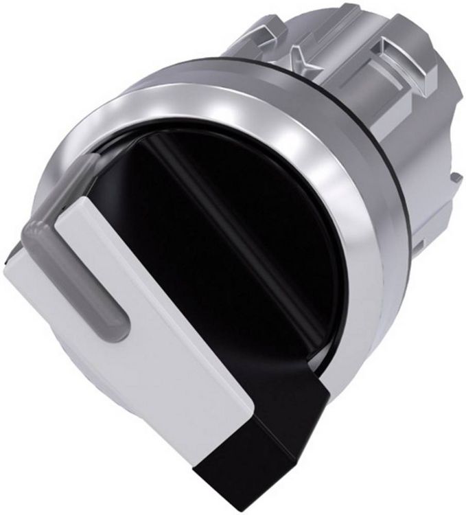 Produktbild: Siemens 3SU10522BF600AA0 3SU1052-2BF60-0AA0 Knebelschalter Frontring Metall, Hochglanz Schwarz, Wei&szlig; 1 x 90 &deg; 1 St.