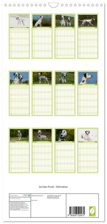 Produktbild: Familienplaner 2026 - Auf den Punkt - Dalmatiner mit 5 Spalten (Wandkalender, 21 x 45 cm) CALVENDO